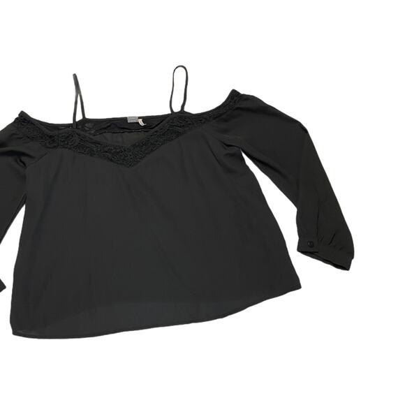 paper crane off shoulder blouse Top chiffon black sz m long sleeve - Picture 10 of 12